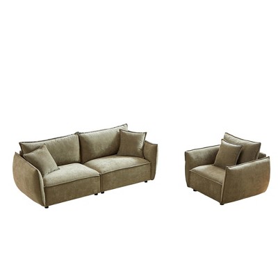 Modern Linen 3+1 Sofa Set with Wood Frame