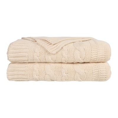 Delara Organic Cotton Throw Blanket 50x70 inches, GOTS Certified Cable Knitted Throws Blanket for Sofa Couch Bed
