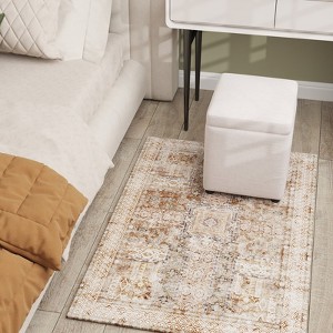 5x7ft Washable Vintage Area Rug, Thin Foldable Non-Slip Distressed Floral Carpet for Bedroom Living Room Bathroom - 1 of 4