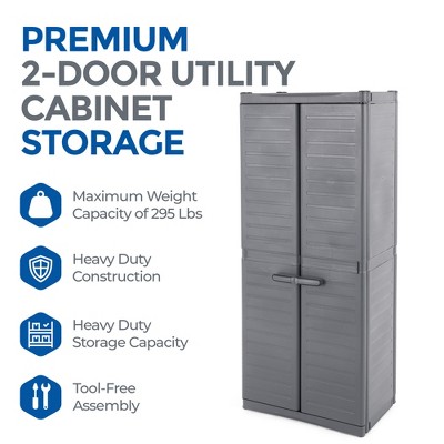 Sleek Gray Freestanding Lockable Utility Cabinet with Adjustable Metal Shelves