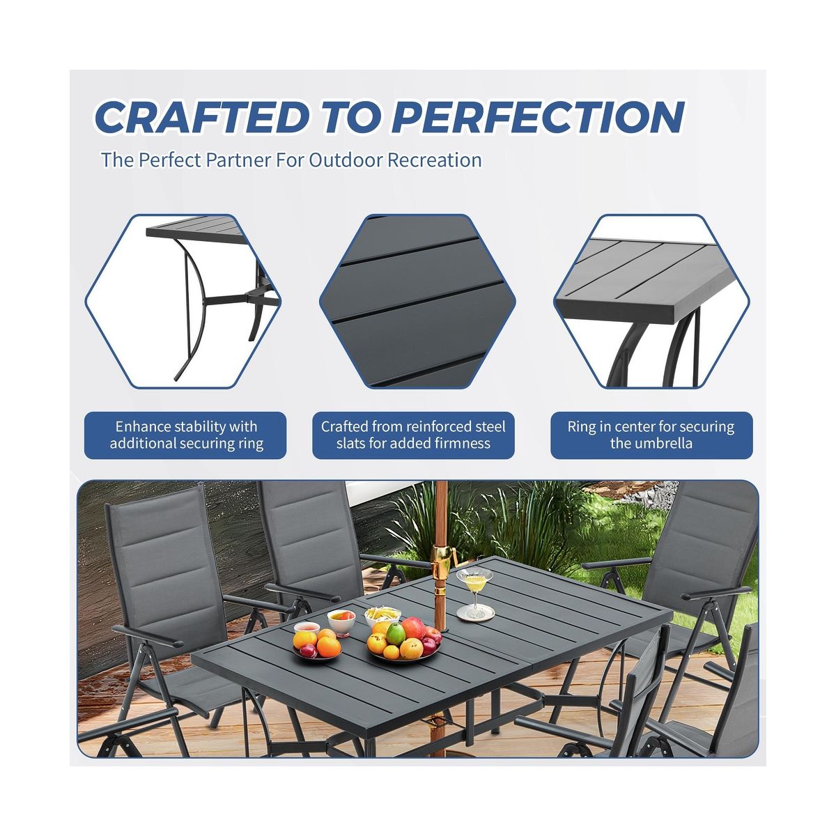 Patio dining set crafted to perfection features infographic