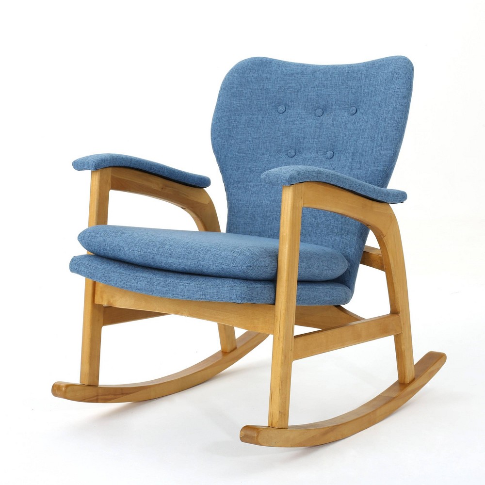 Photos - Rocking Chair Braant Mid-Century Fabric Rocker Muted Blue - Christopher Knight Home