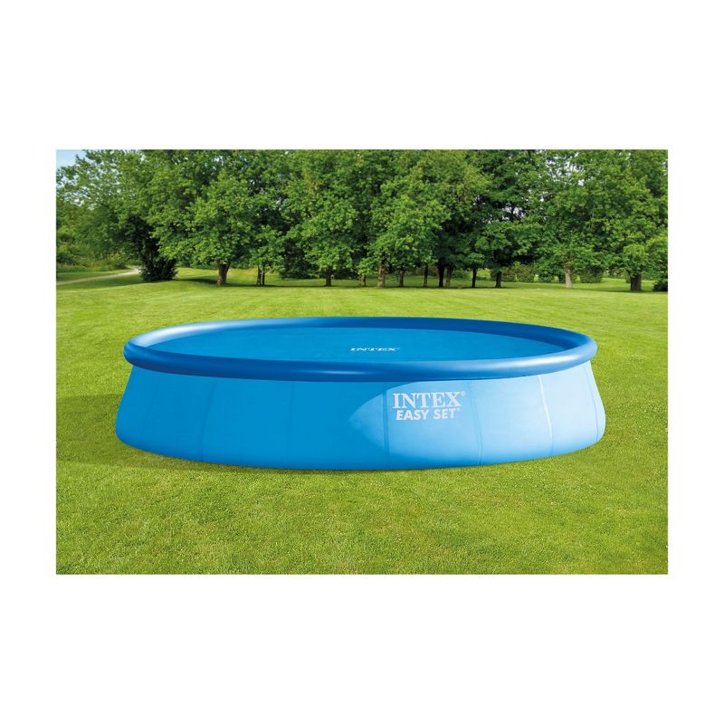 Intex 29025E 18 Foot Round Easy Set Vinyl Blue Solar Cover for Swimming Pools with Carrying Bag and Drain Holes, (Pool Cover Only), 4 of 7