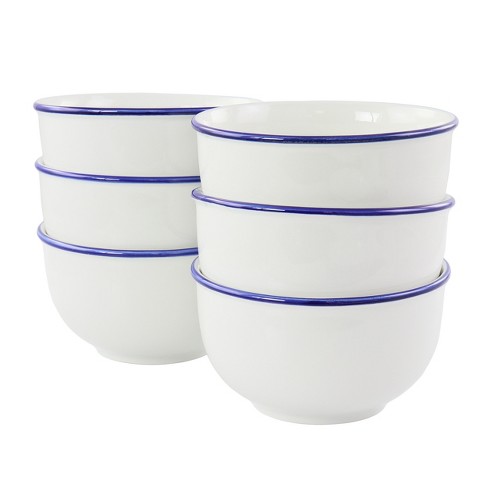 Gibson Our Table Simply White 6 Piece 5.6 Inch Porcelain Blue Rim Bistro  Cereal Bowls