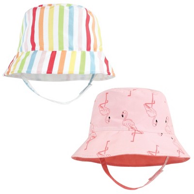 Image of Hudson Baby Infant Girl Sun Protection Hat, Flamingo Rainbow Stripe, 0-12 Months