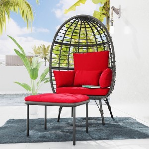 Bigget Outdoor Steel Rattan Patio Egg Lounge Chair, Red - 1 of 4
