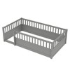 Floor Bed Frame with Fence, Montessori wooden children's floor bed,Wood Kids Floor Beds Frame for Bedroom Playroom,Gray - 4 of 4