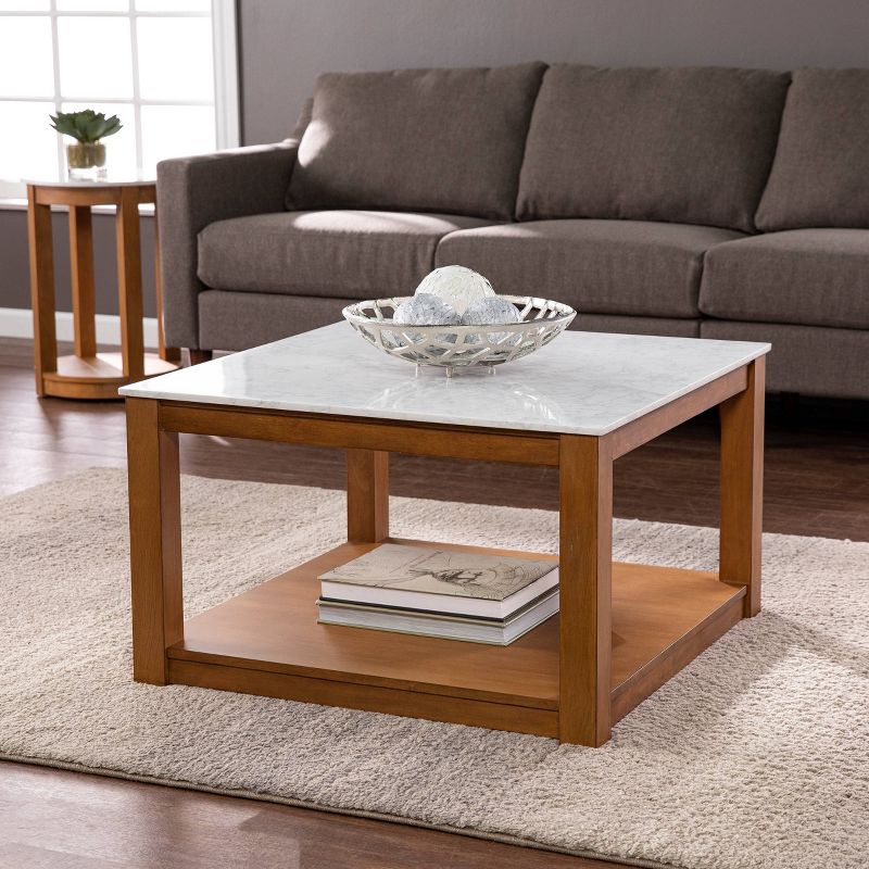 Vebell Square Cocktail Table White/Natural - Aiden Lane, 3 of 10
