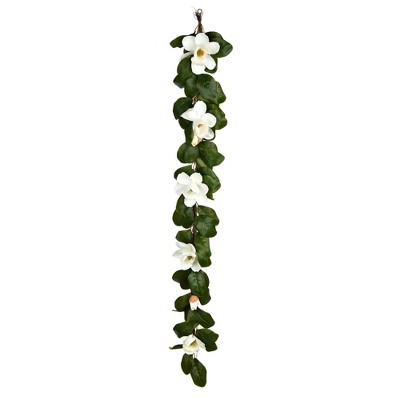 Vickerman 76" Artificial White Magnolia Garland.