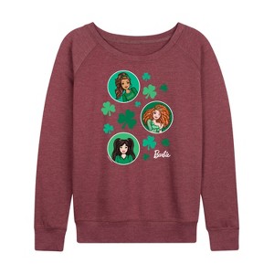 Women's - Barbie - St. Paddys Collage Lightweight French Terry Wide Neck Long Sleeve Shirt - 1 of 4