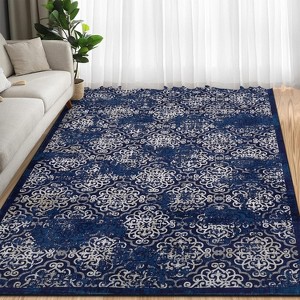 Large Washable Low Pile Area Rug, Non-Slip Non-Shedding Faux Wool Vintage Distressed Oriental Carpet for Living Room/Bedroom - 1 of 4