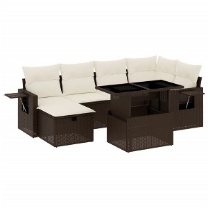 vidaXL 7 Piece Patio Sofa Set with Cushions - Brown and Cream - 1 of 4