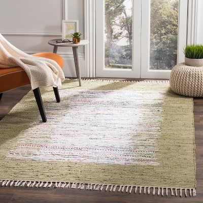 Coastal Charm Ivory & Olive Hand-Woven Cotton Area Rug - 3' x 5'