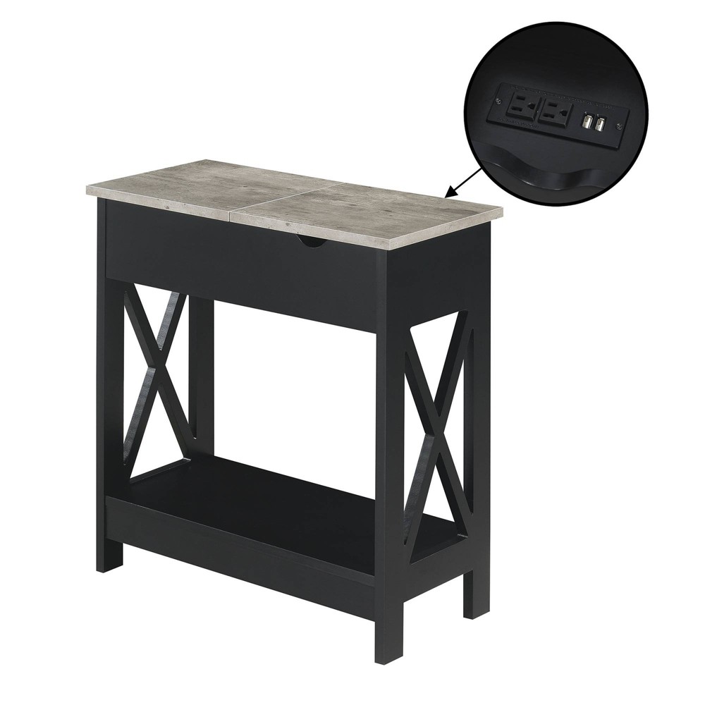 Oxford Flip Top End Table with Charging Station: Coastal-Style Side Table, USB Ports - Breighton Home
