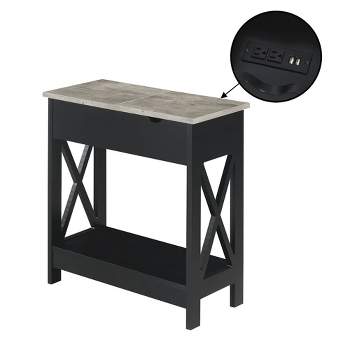 Oxford Flip Top End Table with Charging Station and Shelf Faux - Breighton Home