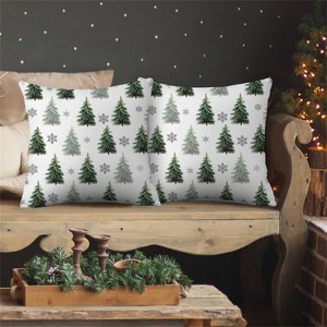 Lomsoe Christmas Tree & Snowflake Throw Pillow Covers - Green Grey White Pine Cone Pattern Cushion Cases,Christmas. - 1 of 4