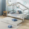 Tangkula Twin House Bed w/ Trundle w/ Roof & Fence Rails Wooden Platform Bed Frame - 2 of 4