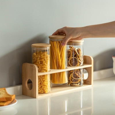Basicwise 3 Pcs 30oz Glass Jars with Bamboo Shelf for Storing Coffee, Sugar, and Grains, Airtight Canisters for Nuts, Pasta.Ideal for Kitchen & Pantry — фото 3