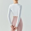 Clotth Yoga Top with Built-in Bra - Long Sleeve, Fitted Droplet Cup, Pleated Slim Fit Sports T-Shirt for Running and Fitness, White - 2 of 4