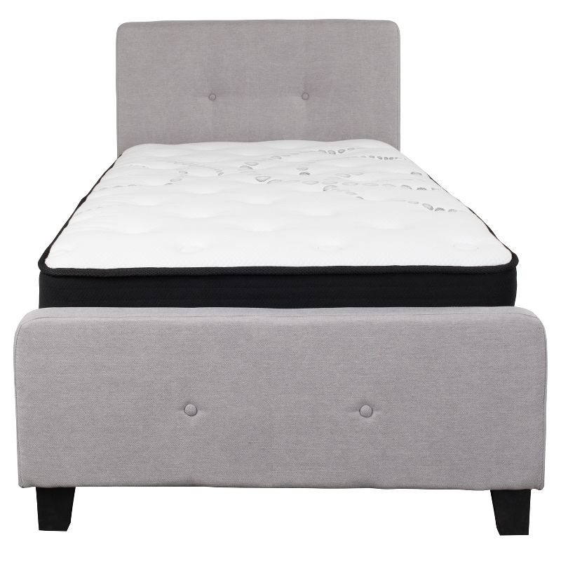 Emma and Oliver Twin Two Button Tufted Platform Bed/Mattress-Light Gray Fabric, 4 of 5