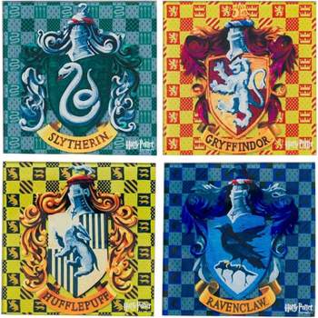 Silver Buffalo Harry Potter Hogwarts Houses Coat of Arms Glass Coasters | Set of 4