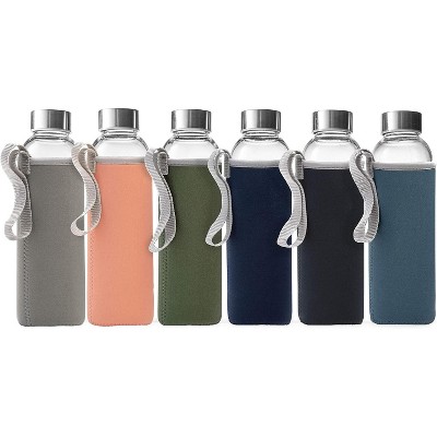 Epica 18oz Glass Bottles with Lids Eco-Friendly Reusable Water & Juice Bottles Set of 6