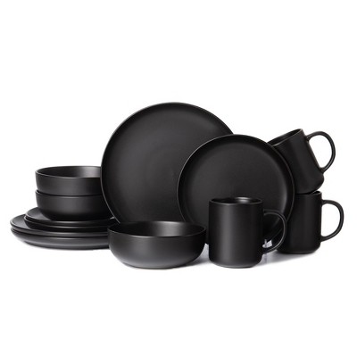 Syemin Dining Bowls 3 Person Stoneware Dinnerware Set Microwave Dishwasher Safe Chip-Resistant Matte Glaze Stackable Storage, Black, 10"*10"*2.4"