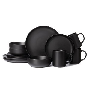 Syemin Dining Bowls 3 Person Stoneware Dinnerware Set Microwave Dishwasher Safe Chip-Resistant Matte Glaze Stackable Storage, Black, 10"*10"*2.4" - 1 of 4