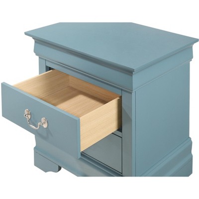 Teal Wood 2-Drawer Nightstand with Silver Hardware