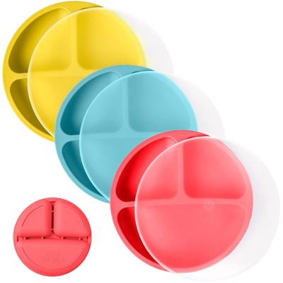WeeSprout Silicone Plates with Lids for Babies & Toddlers (3 Pack) 100% Food-Grade Dishes for Self Feeding