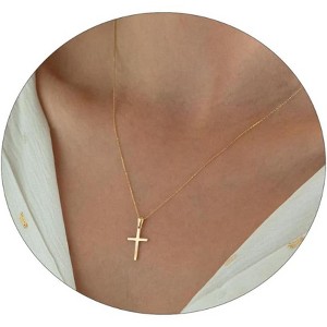 14K Gold & Silver Cross Necklace - Dainty Minimalist Pendant, Religious Daily Jewelry - 1 of 4