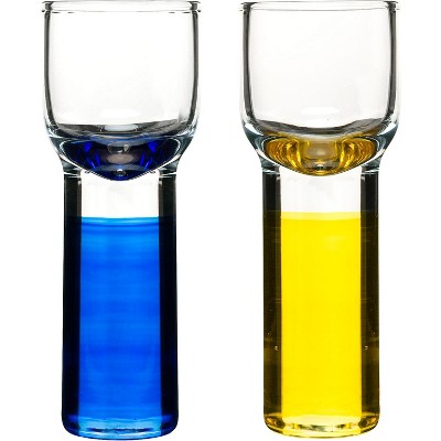 Sagaform Club Blue and Yellow Hand-Blown 1.5 Ounce Shot Glass, Set of 4