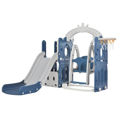 GustoWave Toddler Swing and Slide Set, Kids Climber Slide Playset with Basketball Hoop, Kids Playground Climber Slide Play Set, Outdoor Playground