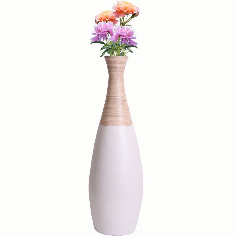 Uniquewise "31.5 Spun Bamboo Tall Trumpet Floor Vase, White and Natural", 1 of 6