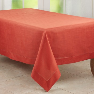 Elegant Terracotta Square Hemstitched Fabric Tablecloth