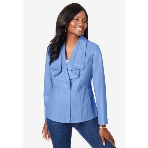 Plus size clearance blue leather jacket