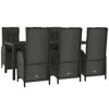 vidaXL 7 Piece Patio Dining Set - Stylish Black Poly Rattan Furniture with Tempered Glass Tabletop and Cushions - Adjustable Outdoor Reclining Chairs - 3 of 4