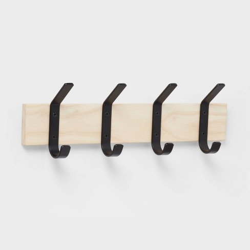 Mixed Material 4 Hooks Rail Matte Black On Light Wood - Brightroom™ : Target