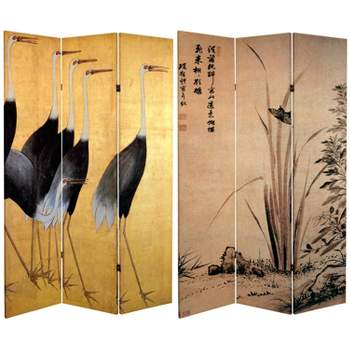 6" Double Sided Cranes Room Divider Beige - Oriental Furniture