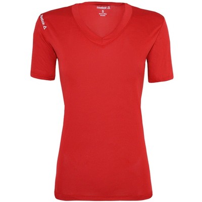 Reebok Womens Volt V-Neck Performance Basic T-Shirt, Red, XXXX-Large