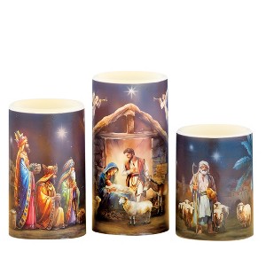 Collections Etc Nativity Scene LED Lighted Flameless Candles - Set of 3 - 1 of 2