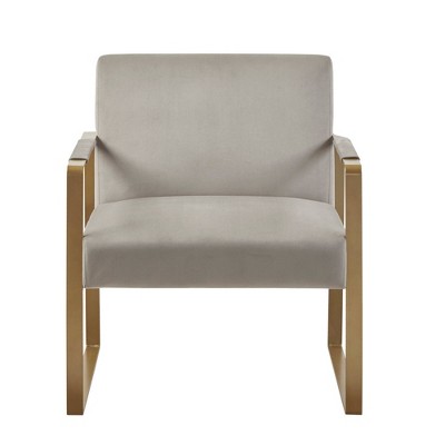 Taupe Velvet Club Accent Chair with Gold Metal Frame