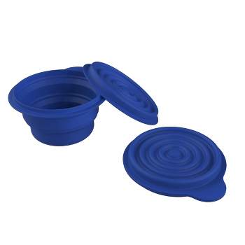 2 Pack Collapsible Bowls with Lids- BPA Free Silicone, Reusable Hot or Cold Food Bowl, Blue