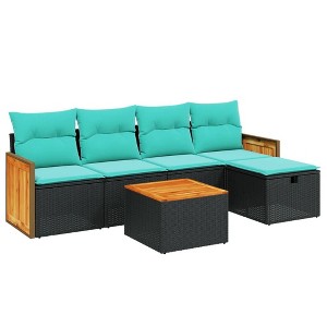 vidaXL 6 Piece Patio Sofa Set with Cushions Black Poly Rattan - Black without storage 5 - 1 of 4
