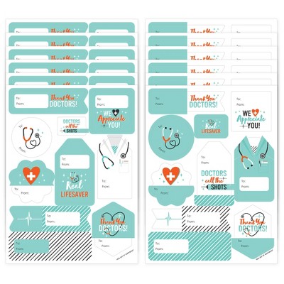 Big Dot of Happiness Thank You Doctors - Assorted Doctor Appreciation Week Gift Tag Labels - To and From Stickers - 12 Sheets - 120 Stickers