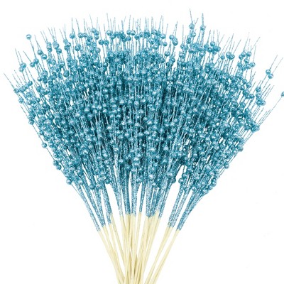 Joyfy Christmas Tree Decoration, 24 Pcs Christmas Tree Berry Stem, Glittery Twigs Decorative Bead Sticks for Christmas Tree, Light Blue