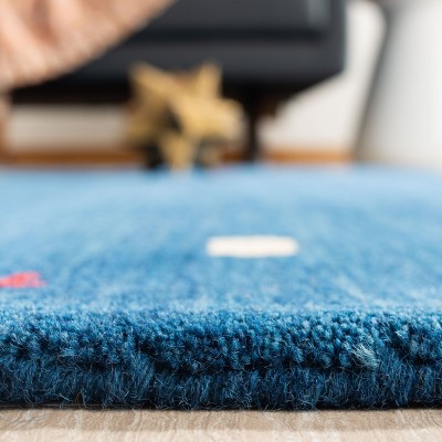 Blue Hand-Knotted Wool 8' x 10' Striped Area Rug