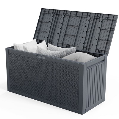 Syemin Deck Boxes 90gal Outdoor Garden Plastic Storage Deck Box Waterproof Deck Box Outdoor Lockable Storage Container, Black, 45.67"*19.5"*23.23"