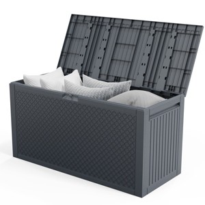 Syemin Deck Boxes 90gal Outdoor Garden Plastic Storage Deck Box Waterproof Deck Box Outdoor Lockable Storage Container, Black, 45.67"*19.5"*23.23" - 1 of 4