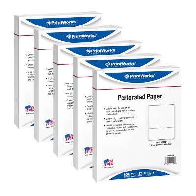 5pk 500 Sheets/Pack 20lb 3.66" From Bottom Perforated Paper 8.5"x11" White - PrintWorks